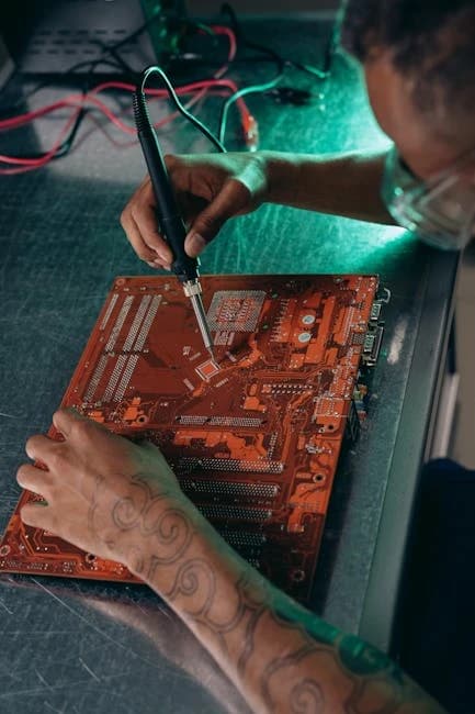 Teknisi Ri Computer sedang memperbaiki laptop